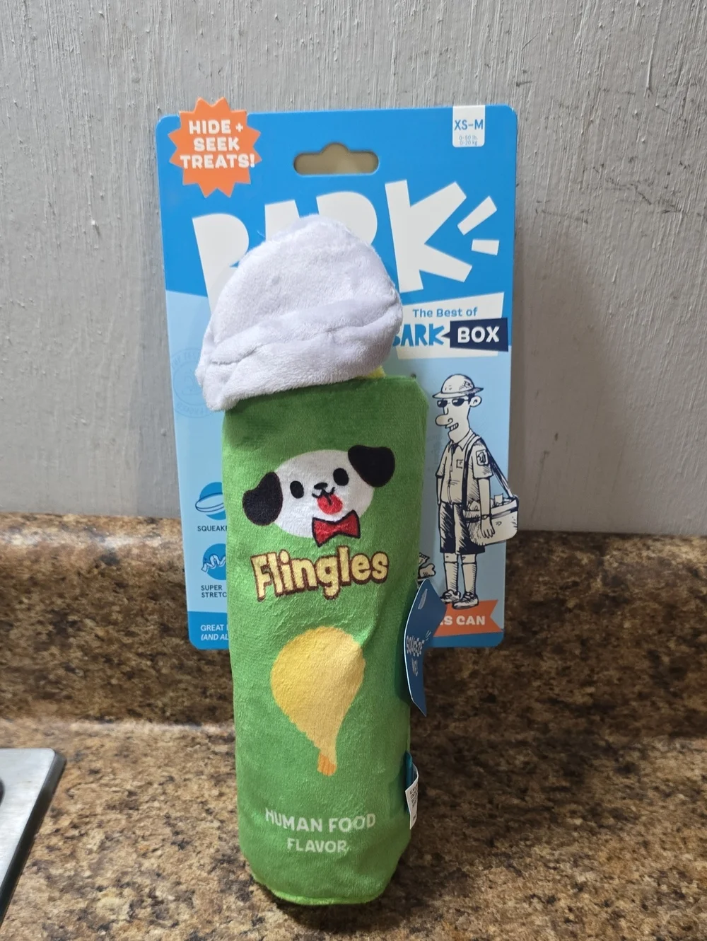 Bark Flingles Can  Plush Dog Toy - Green, Yellow and White NWT  XS-M 0-50 Pounds